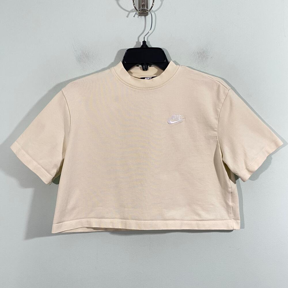 Nike Women Cream Embroidered Logo Loose Fit Crop Top Size S